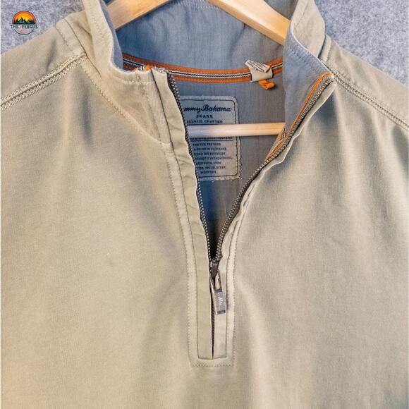 Tommy Bahama Pullover Sweater Light Green Long Sleeve 1/4 Zip Vacation Men's XL - Picture 3 of 13